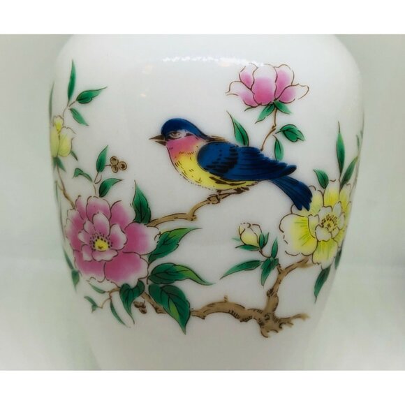 Vintage Otagiri Porcelain Vase 6" Spring Bluebird and Peony Flowers Rare Japan - Picture 2 of 9